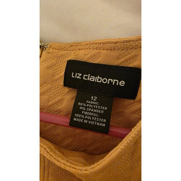 Liz Claiborne Houndstooth Embossed Dress Size 12 Mustard Yellow Office Preppy - Picture 4 of 7